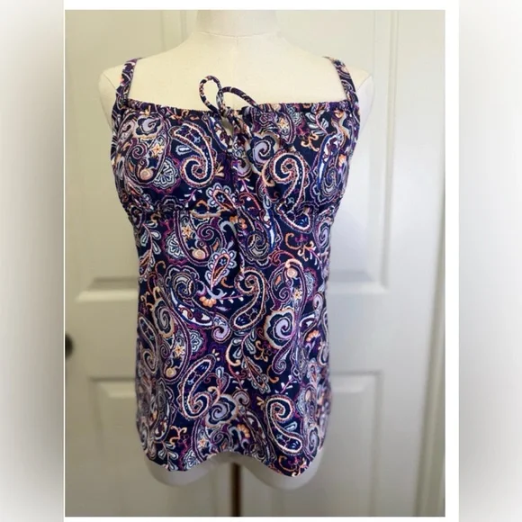 New Lands' End Size 12 Underwire Wrap Tie Tankini Set High Waist Retro Paisley - Picture 4 of 13